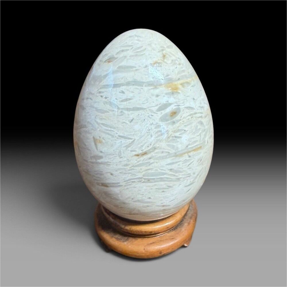 3" Natural White Scolecite Crystal Egg Polished Stone Mineral Specimen NO STAND